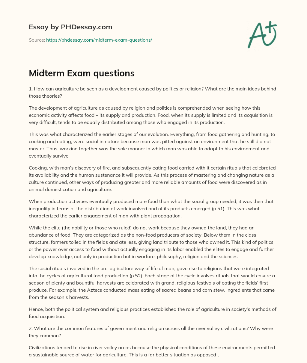 Midterm Exam questions essay
