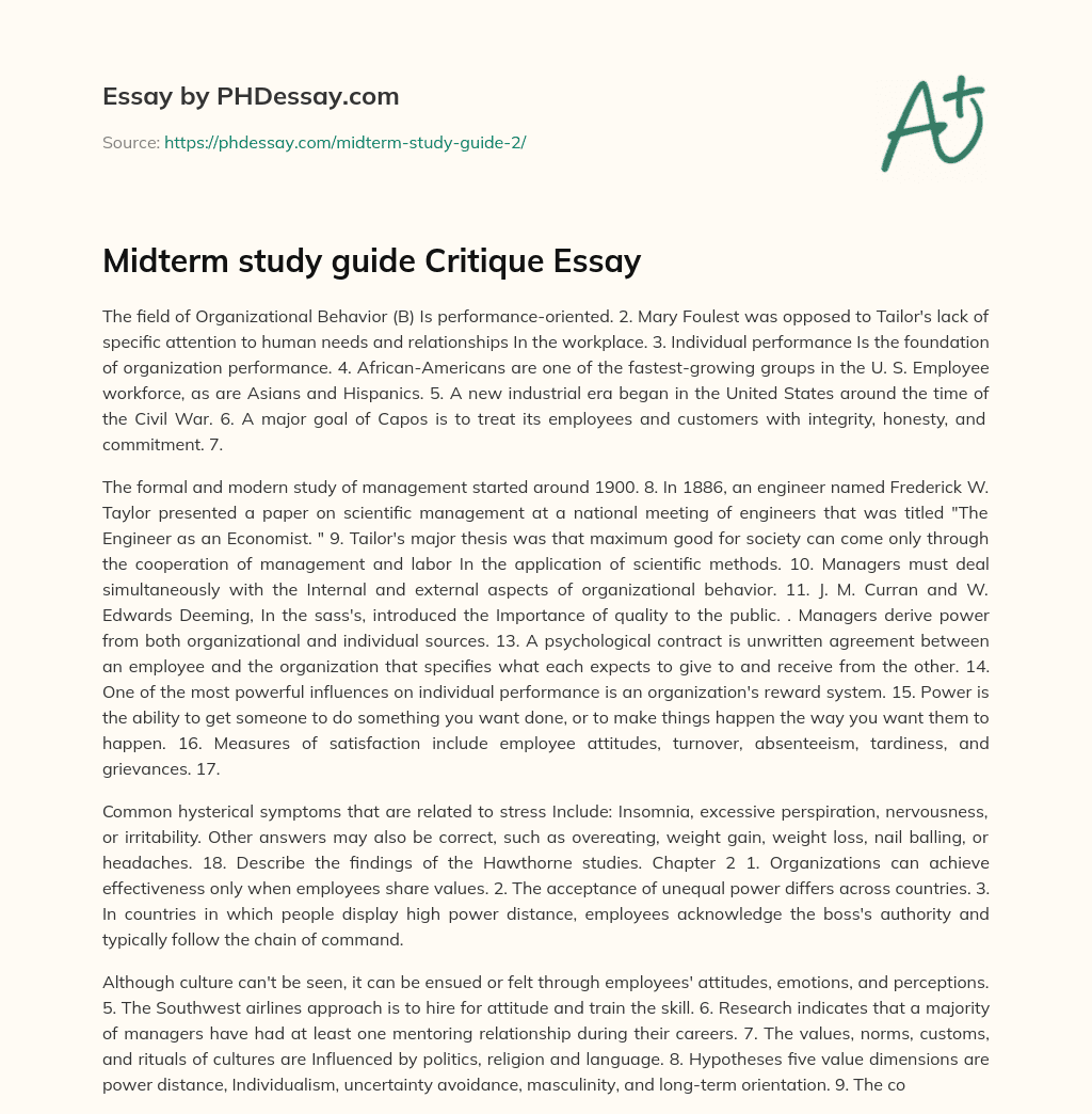 Midterm study guide Critique Essay essay