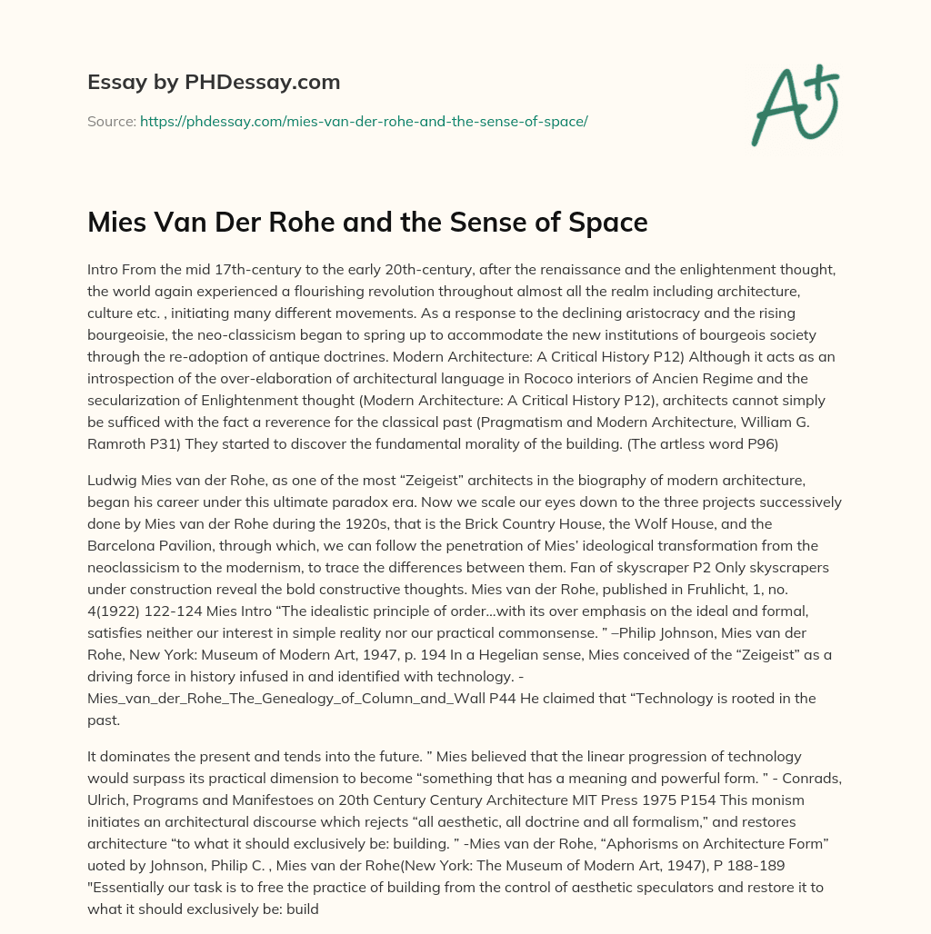 Mies Van Der Rohe and the Sense of Space essay
