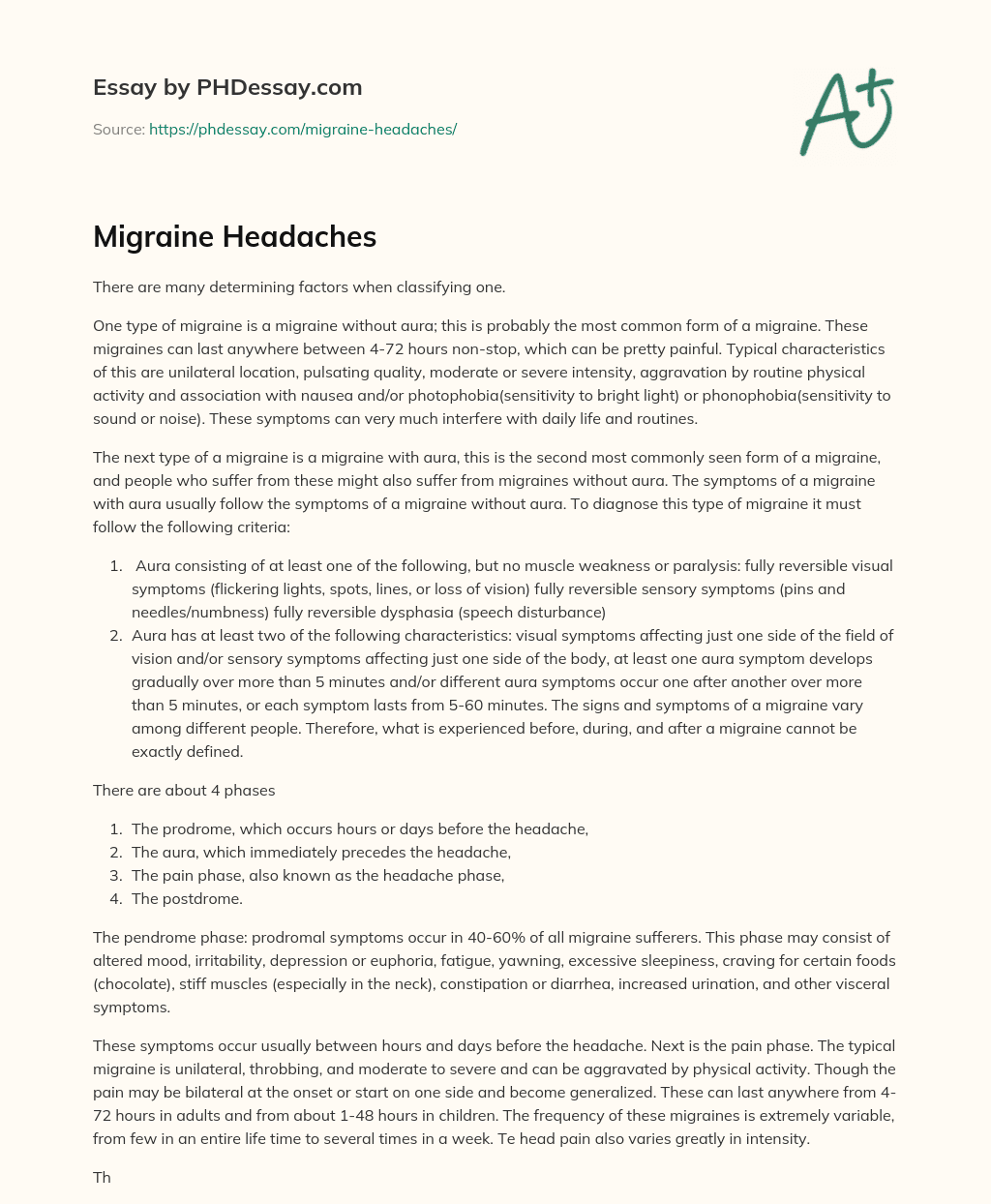 Migraine Headaches essay