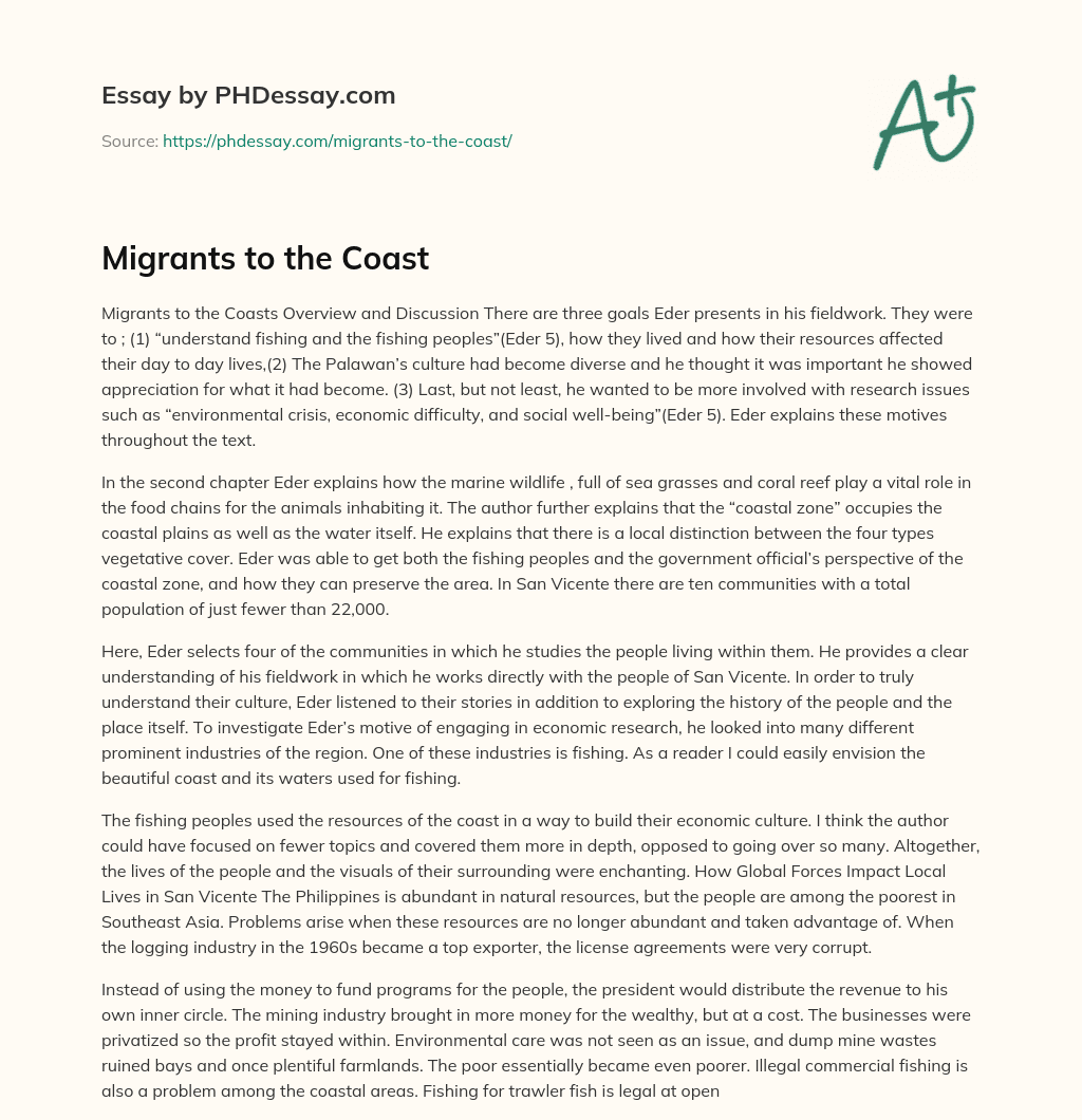 Migrants to the Coast essay