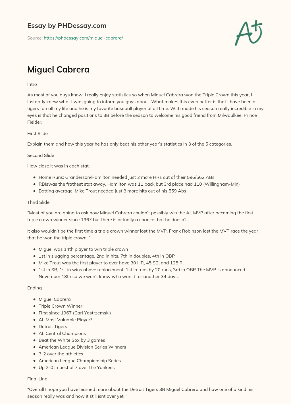 Miguel Cabrera essay