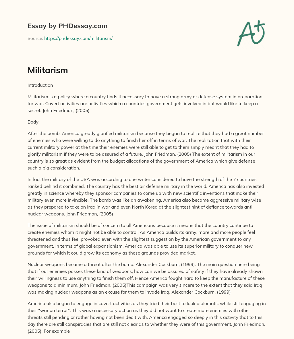 The Rise of Militarism in America: A Response to Perceived Threats essay