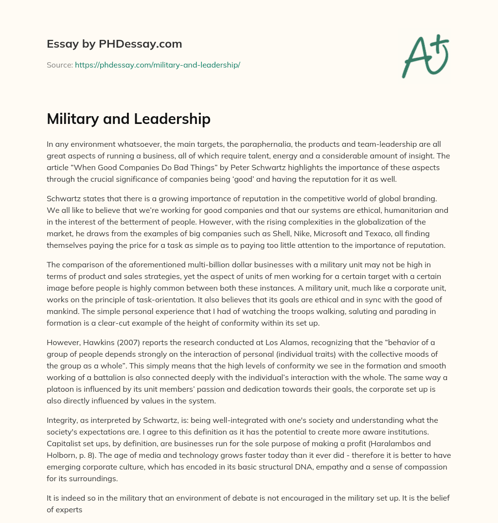 Military and Leadership essay