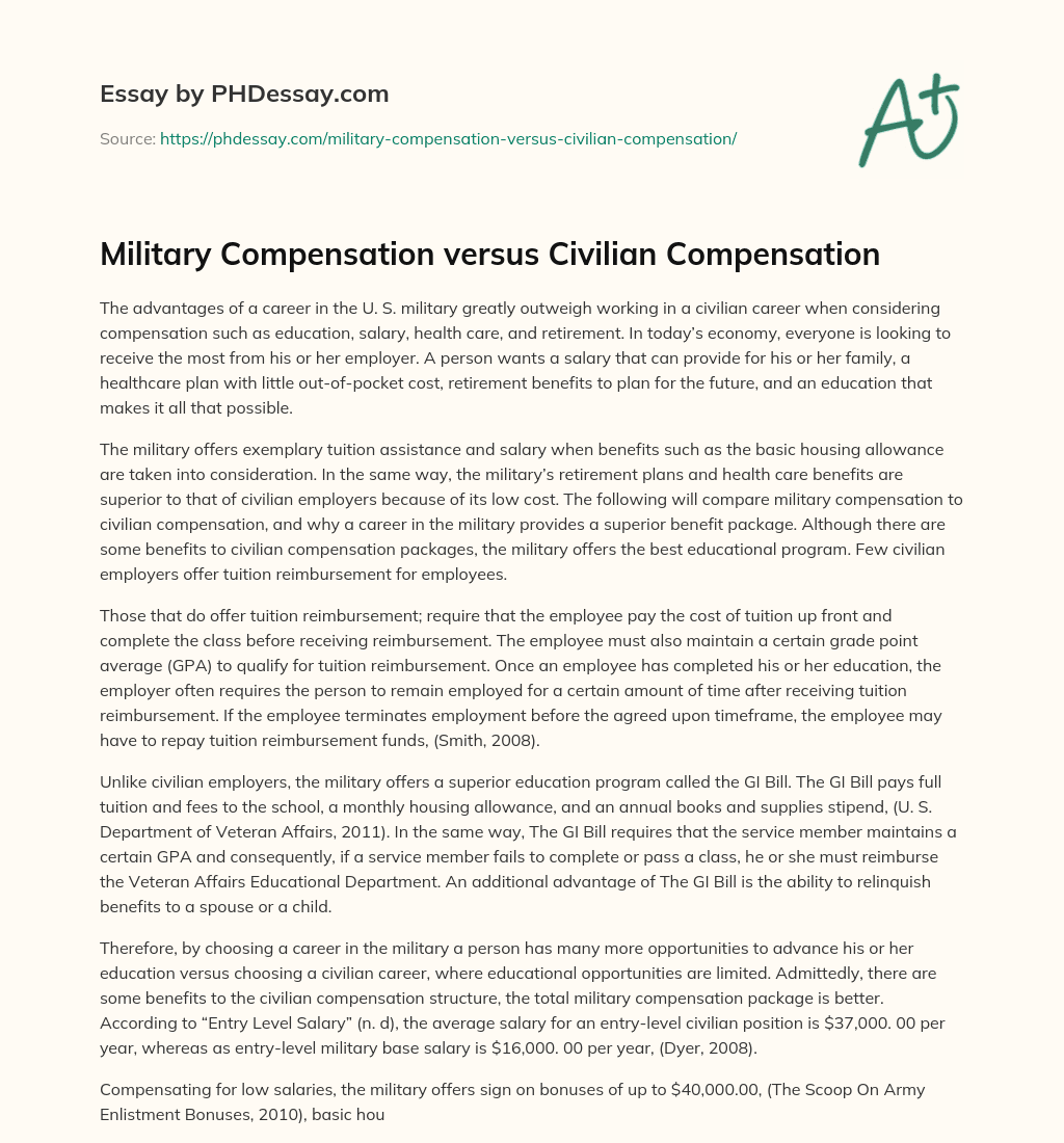 Military Compensation versus Civilian Compensation essay