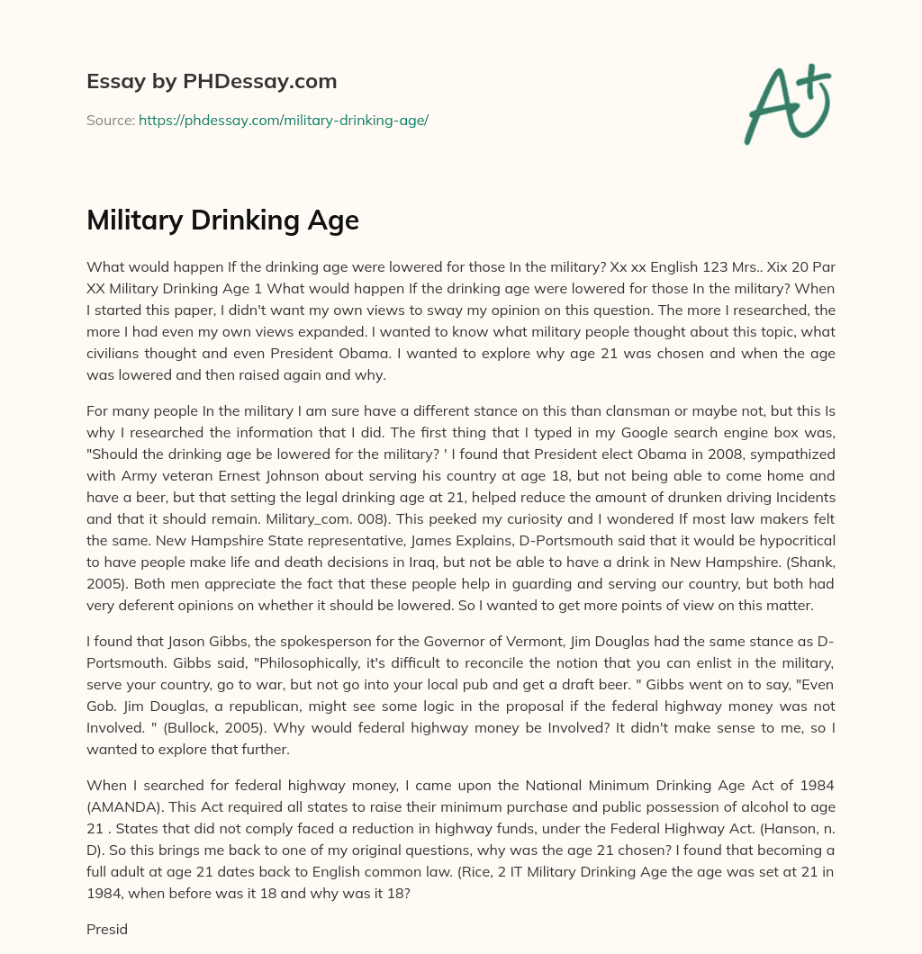 Military Drinking Age essay