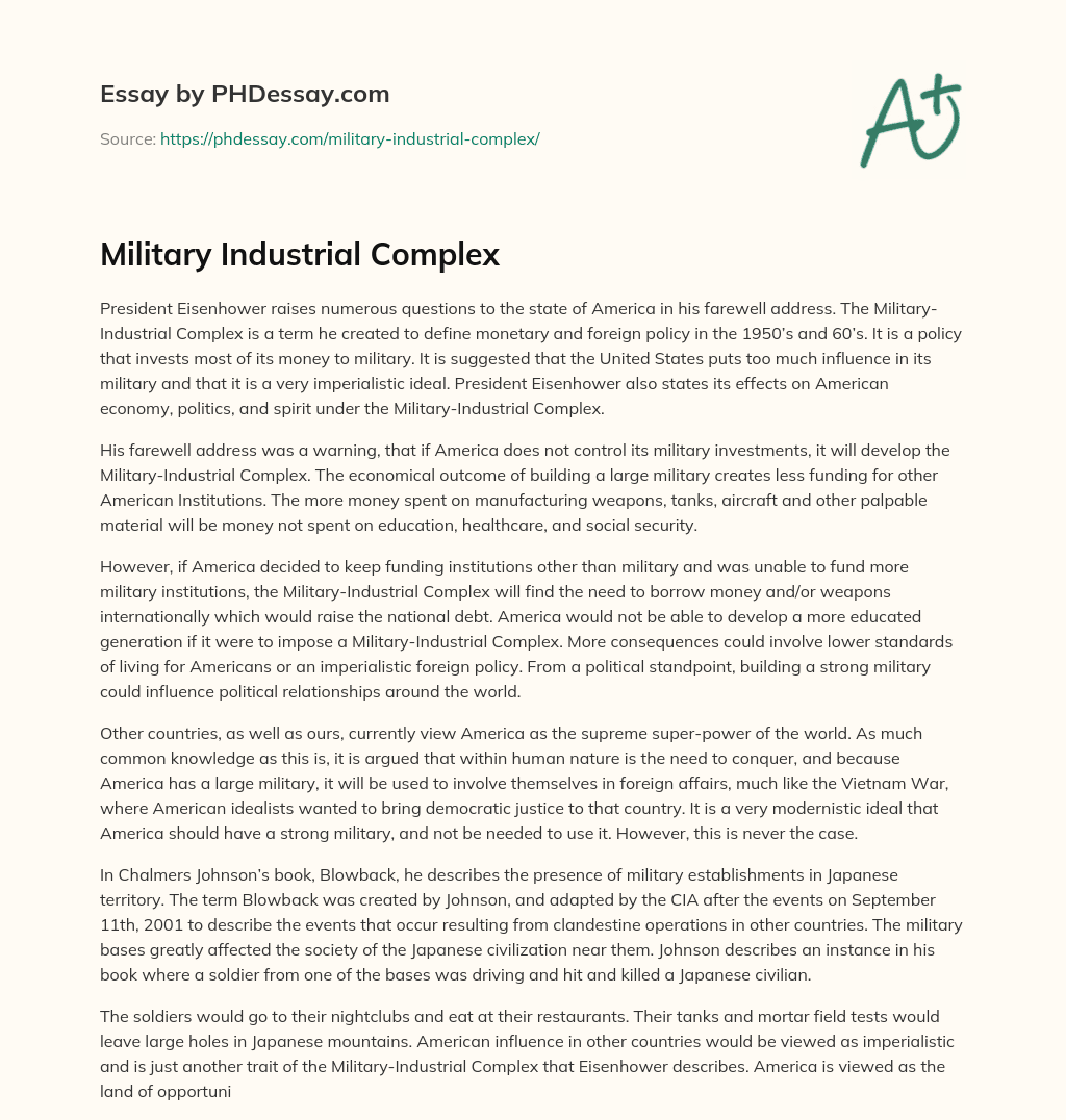 Military Industrial Complex essay