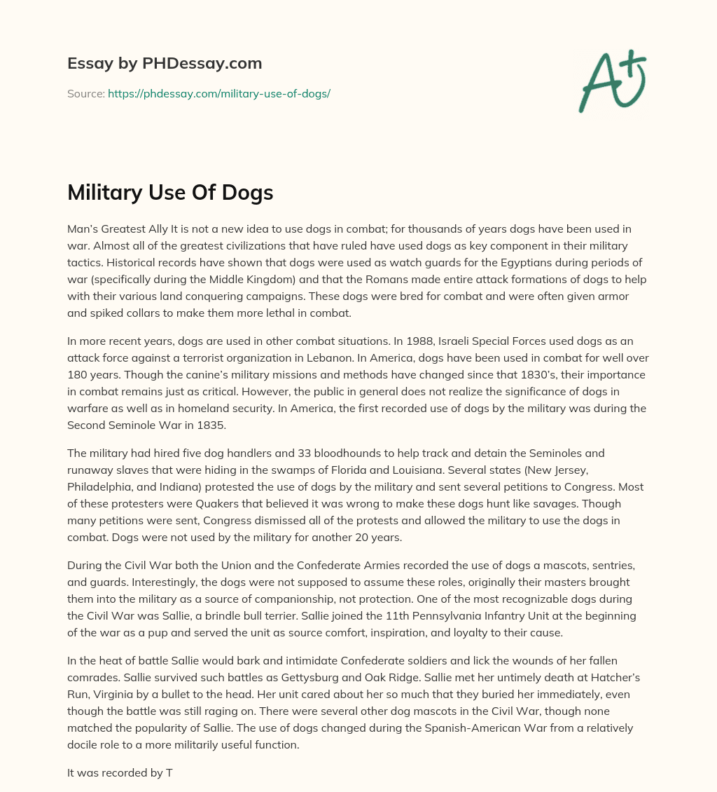 Military Use Of Dogs essay