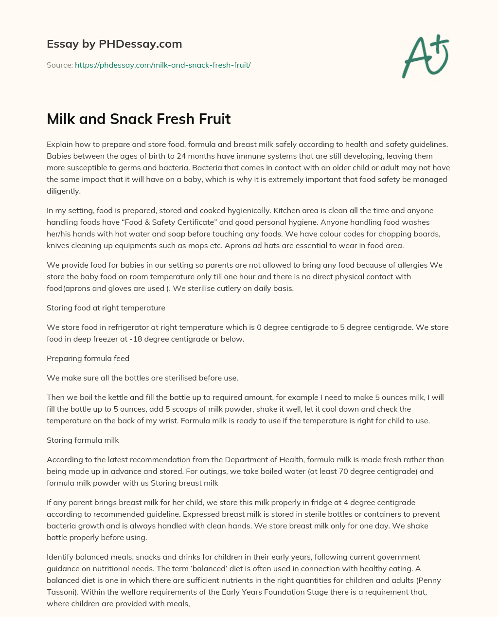 Milk and Snack Fresh Fruit essay