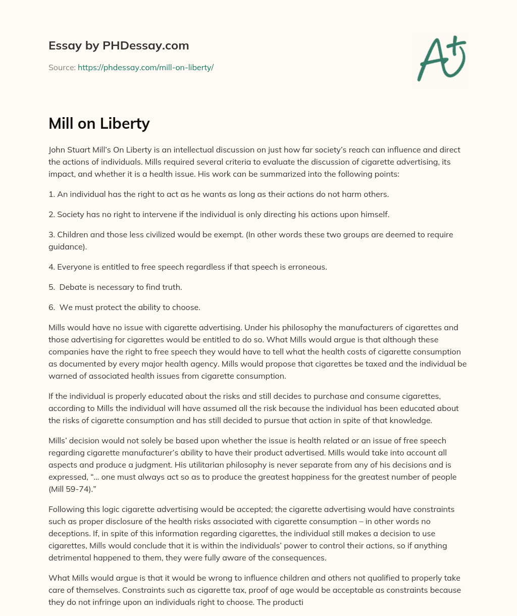 Mill on Liberty essay