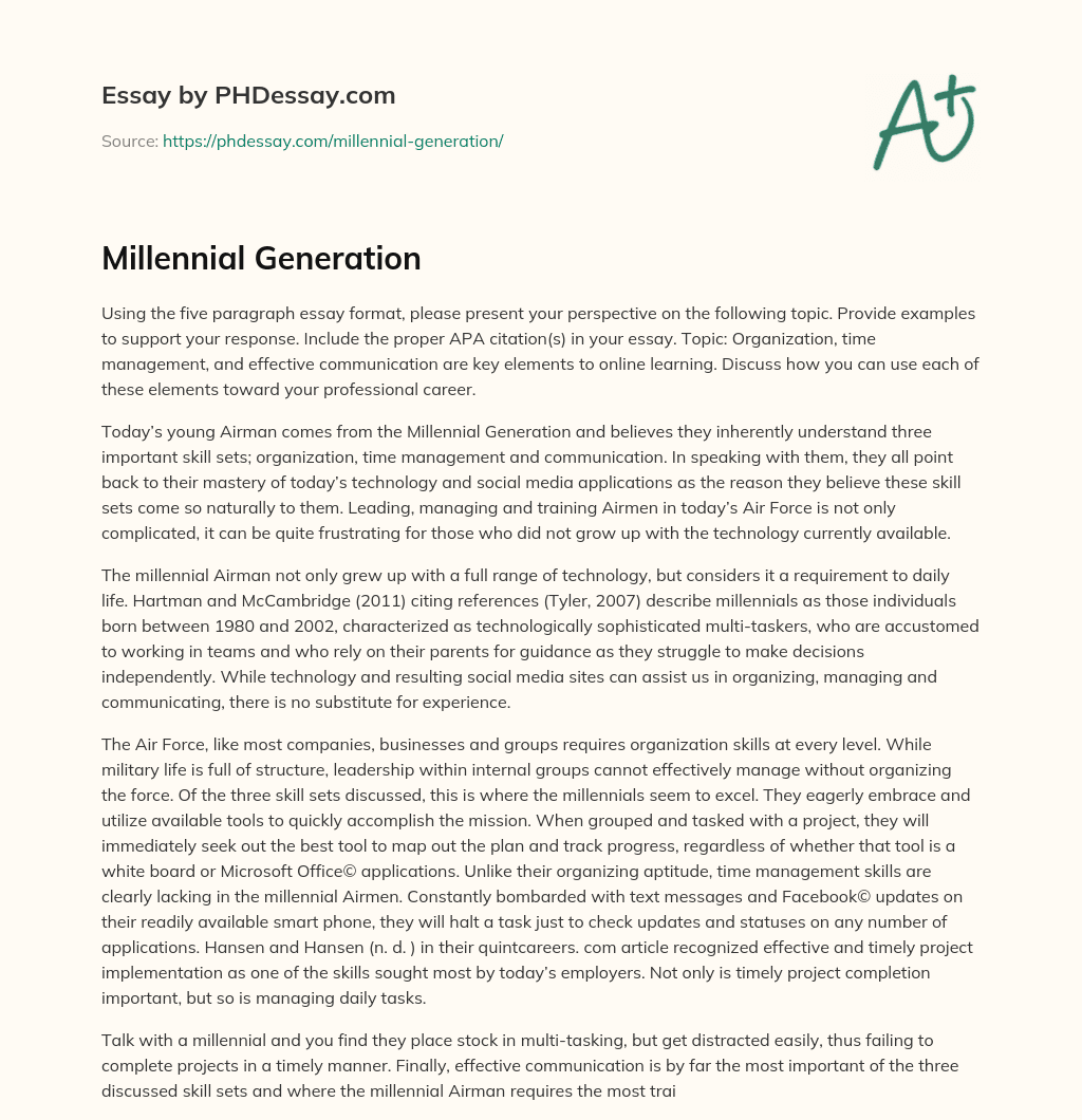Millennial Generation essay