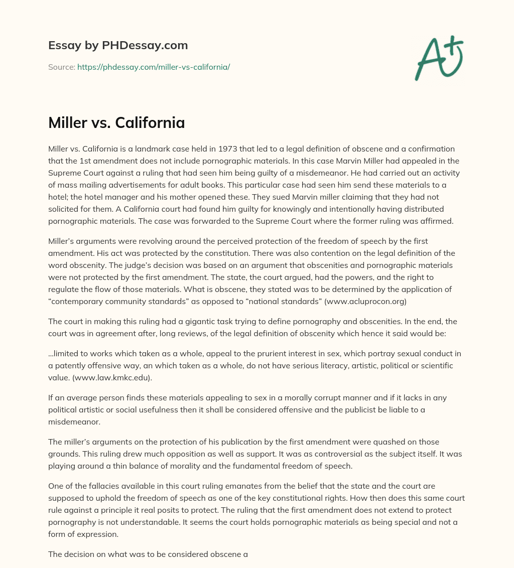 Miller vs. California essay