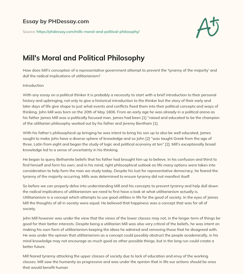 Mill’s Moral and Political Philosophy essay