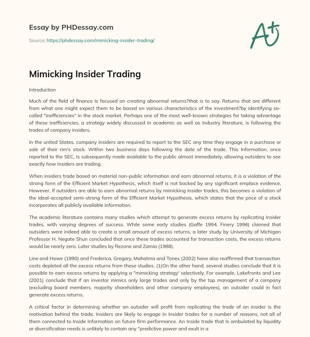 Mimicking Insider Trading essay