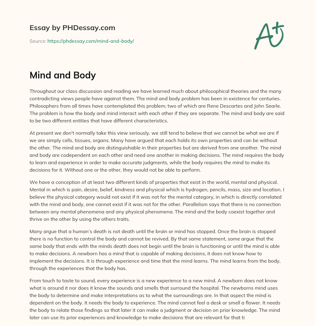 Mind and Body essay