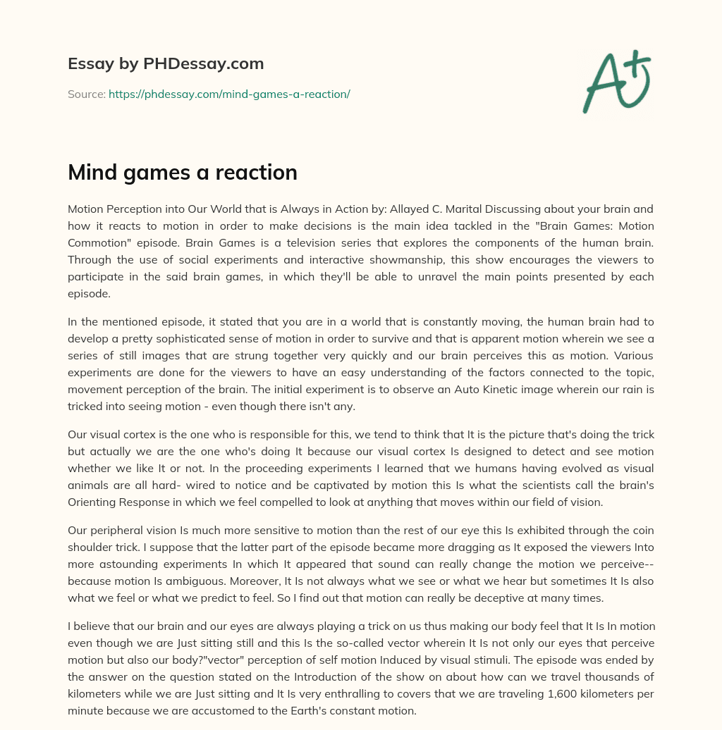 Mind games a reaction essay