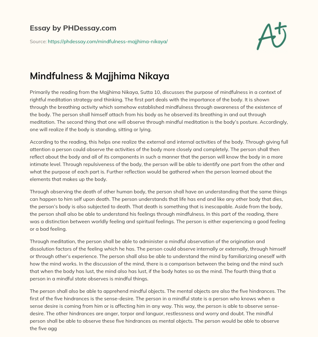 Mindfulness & Majjhima Nikaya essay