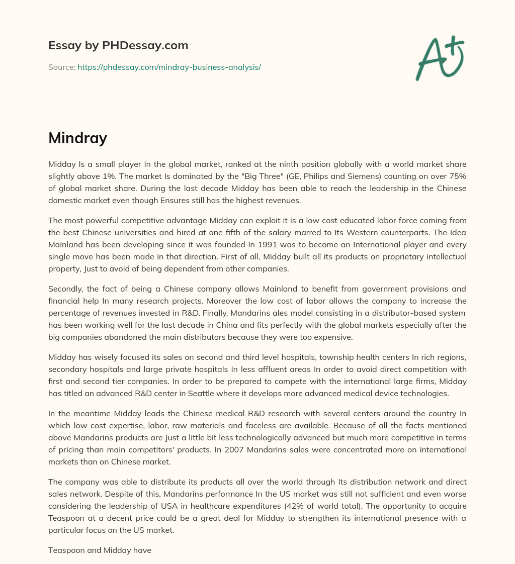 A Small Player in the Global Market with a Competitive Advantage essay