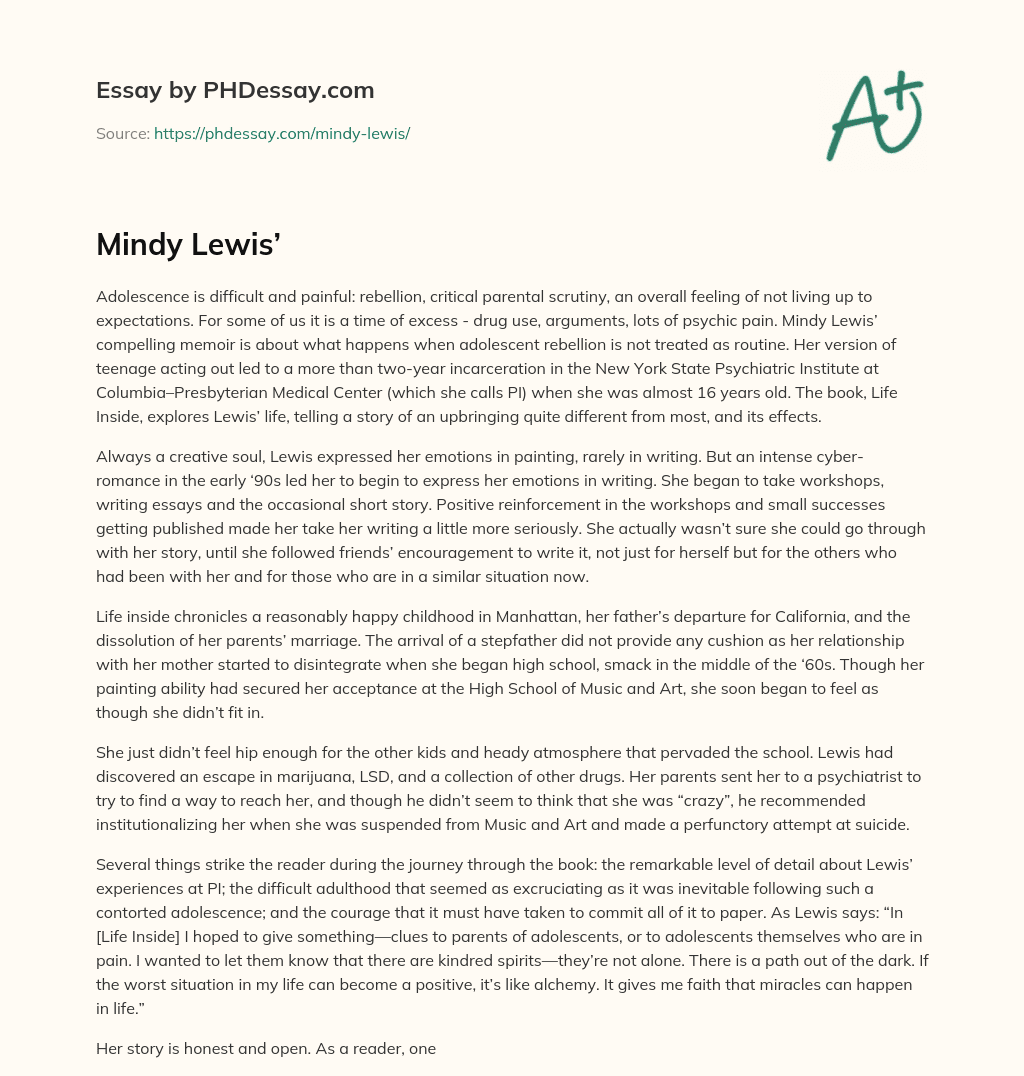 Mindy Lewis’ essay