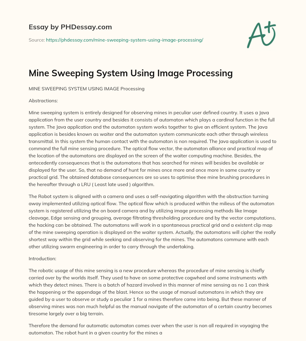 Mine Sweeping System Using Image Processing essay