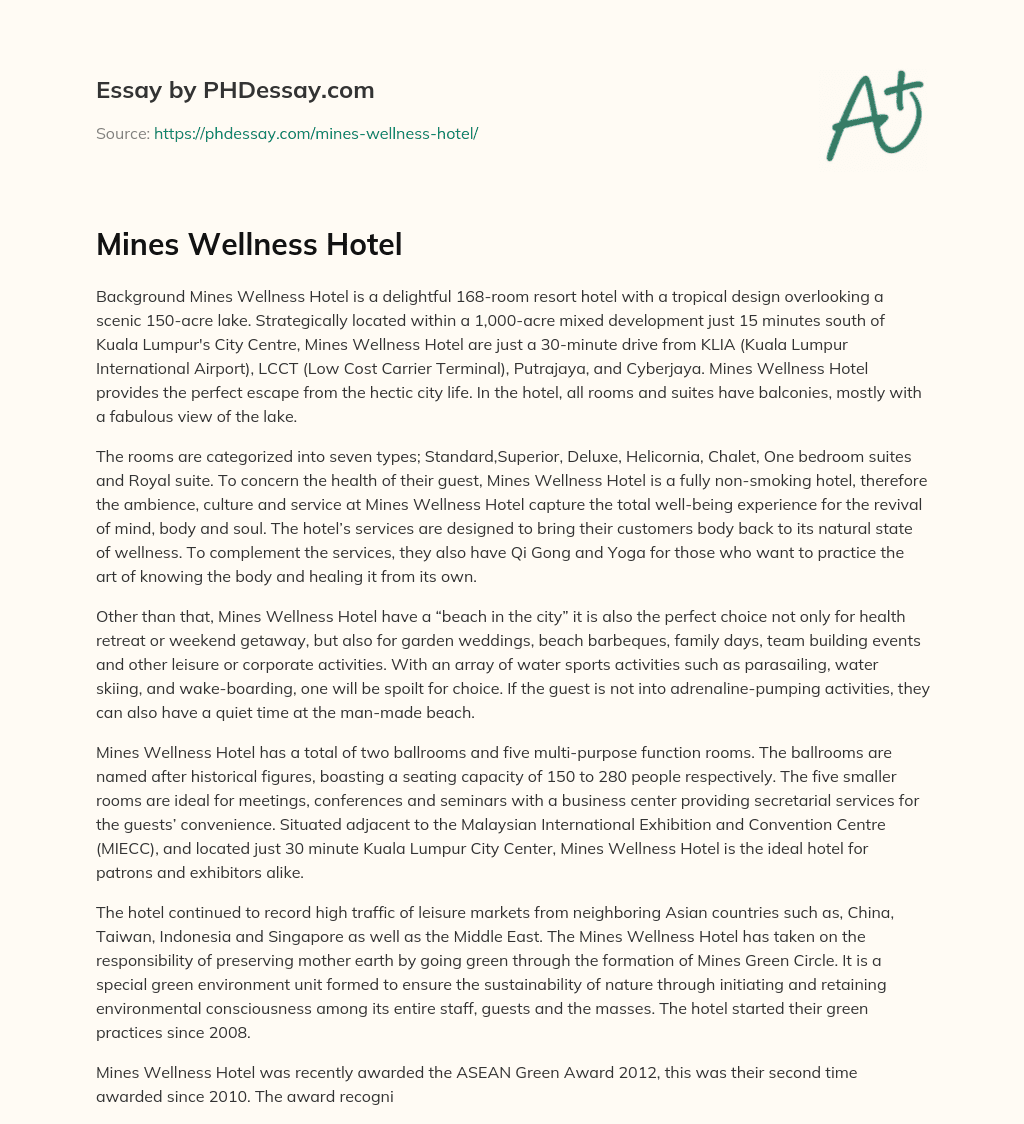 Mines Wellness Hotel essay