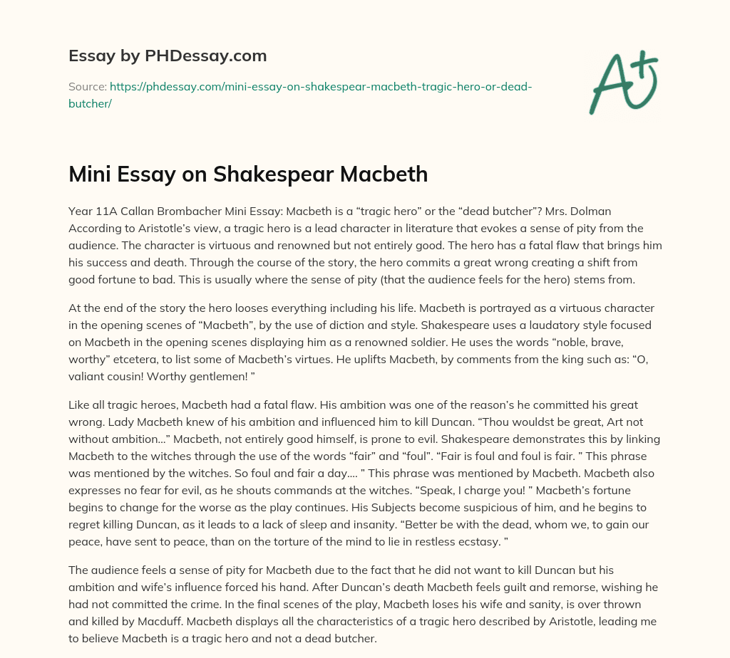 Mini Essay on Shakespear Macbeth essay