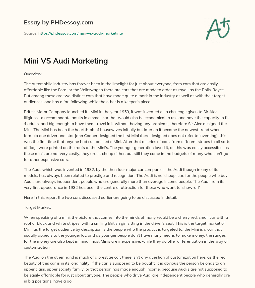 Mini VS Audi Marketing essay