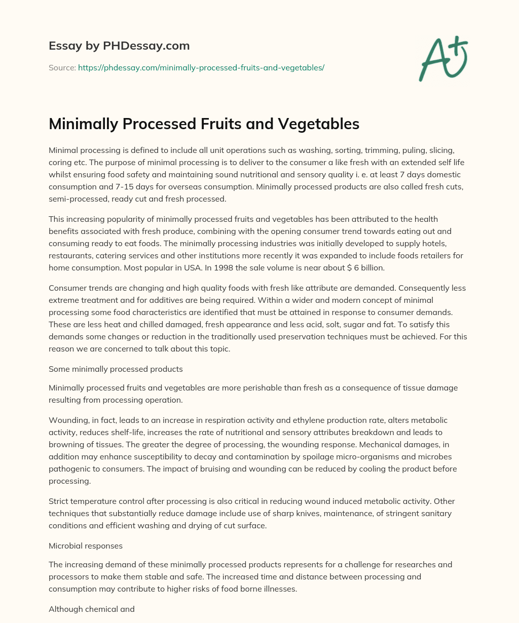 Minimally Processed Fruits and Vegetables
