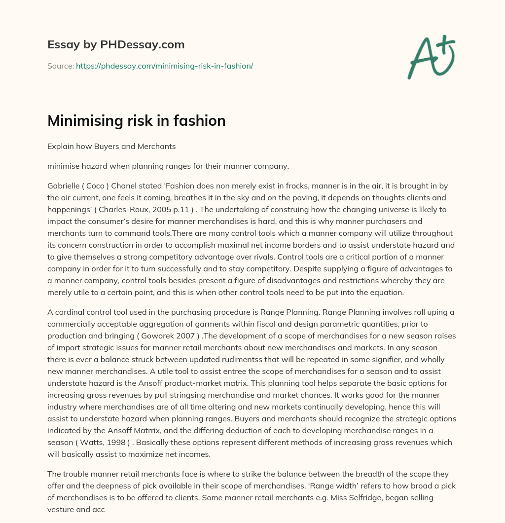 Minimising risk in fashion essay