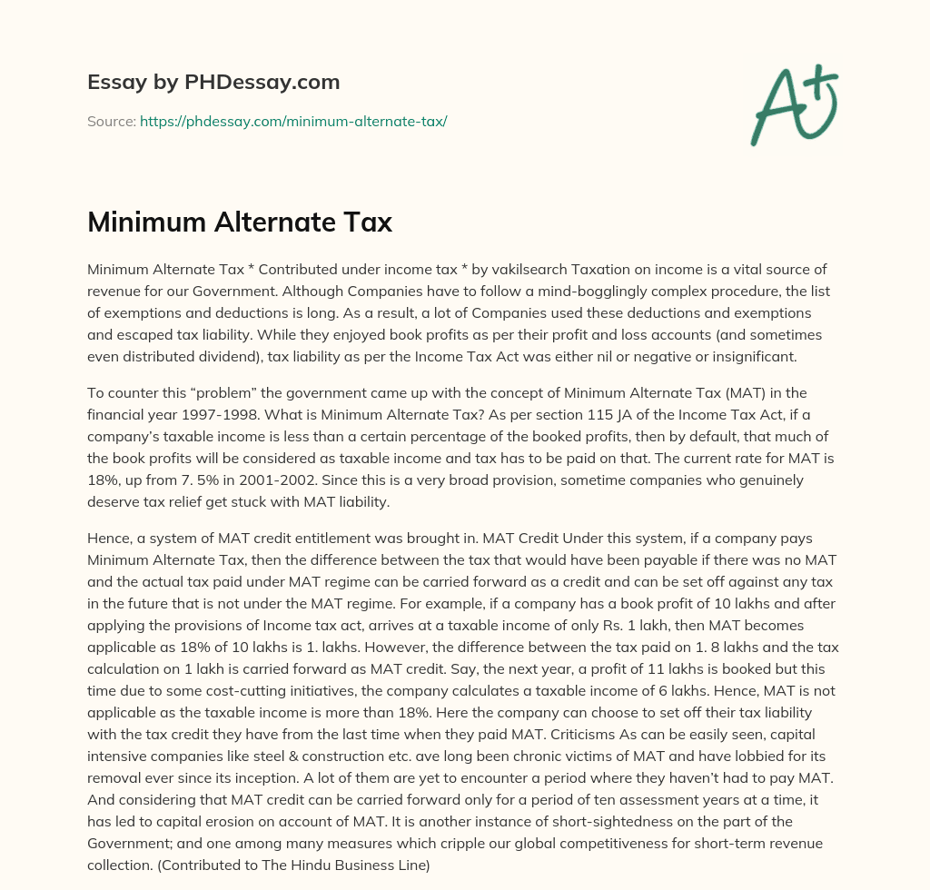 Minimum Alternate Tax essay