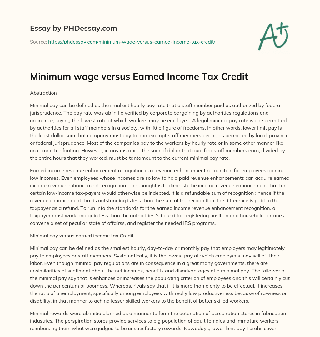 Minimum wage versus Earned Income Tax Credit essay