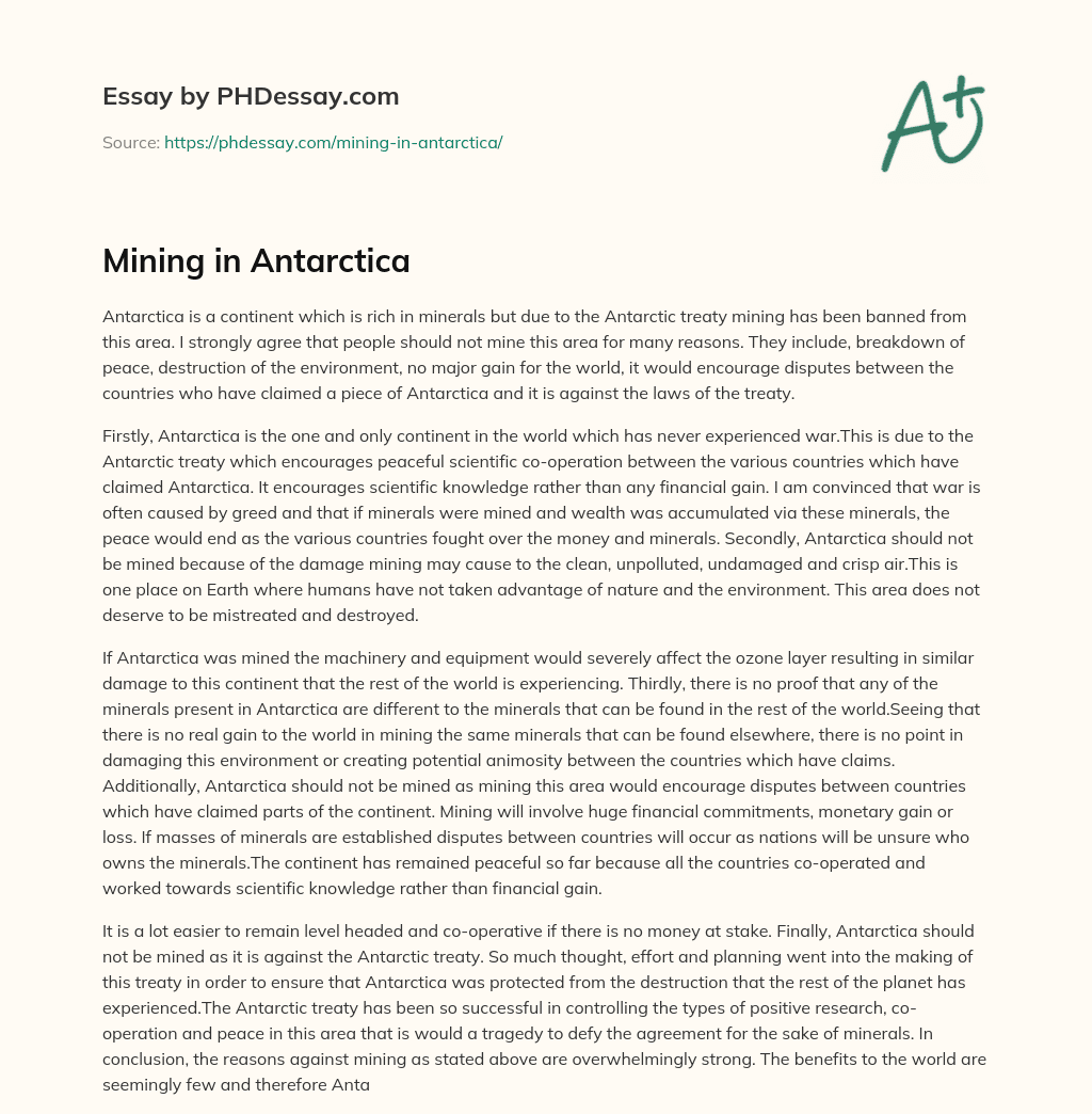 Mining in Antarctica (500 Words)