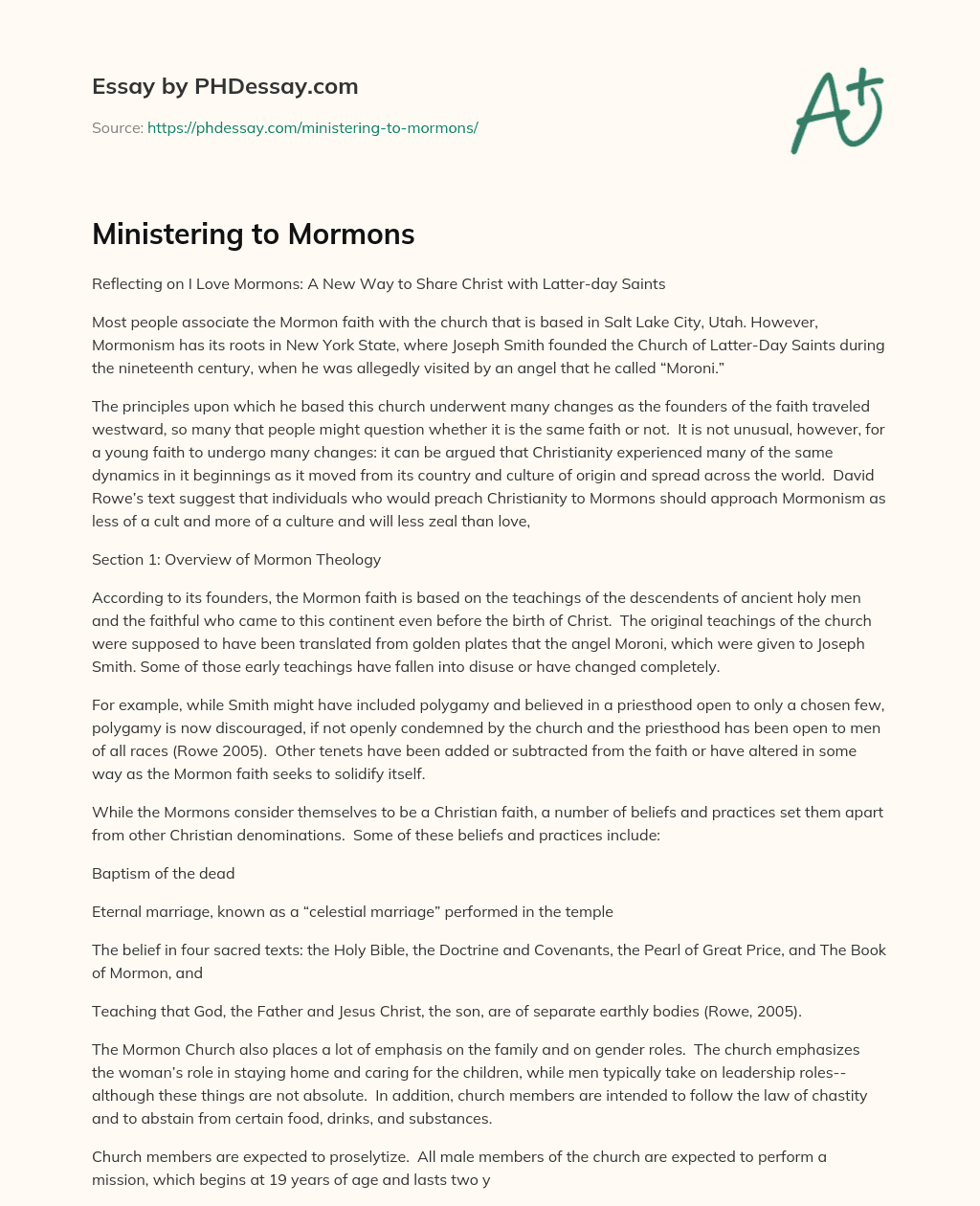 Ministering to Mormons essay