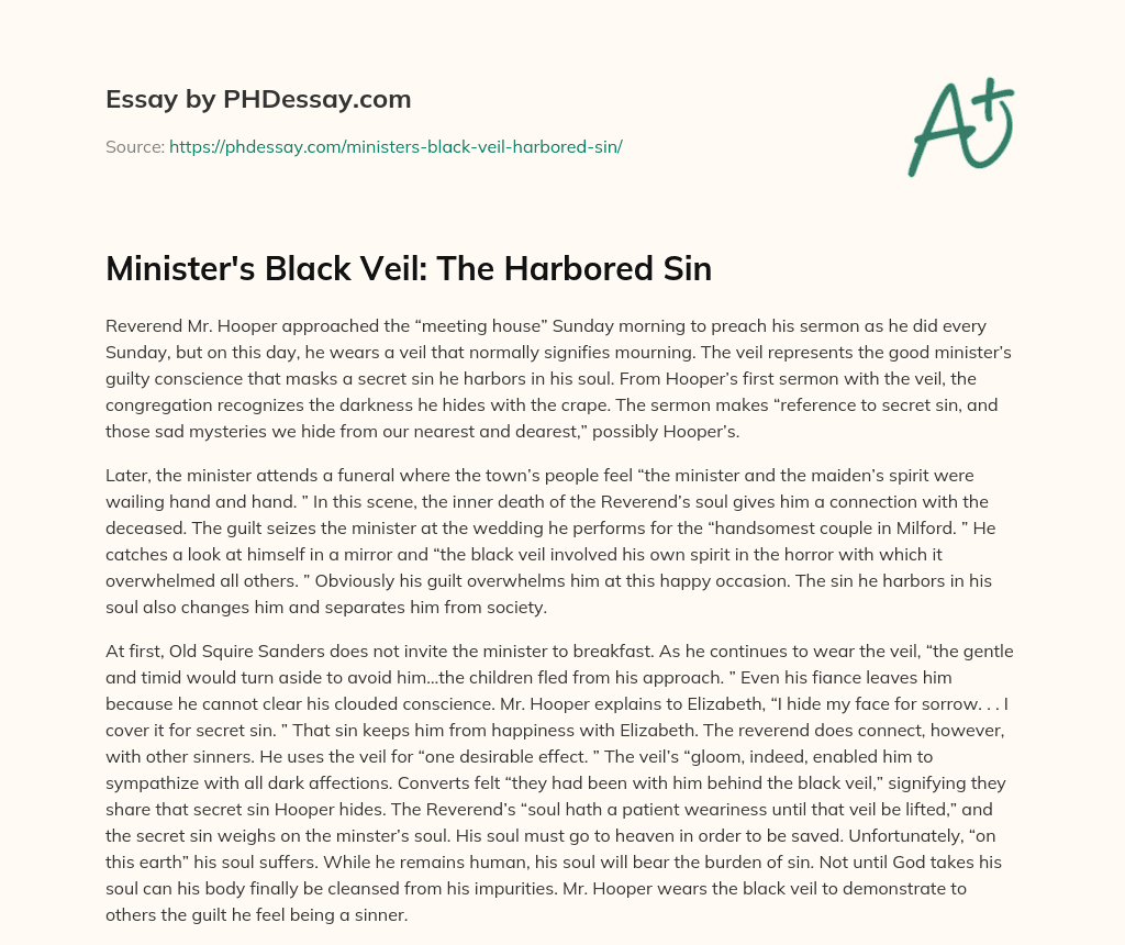 Minister’s Black Veil: The Harbored Sin essay