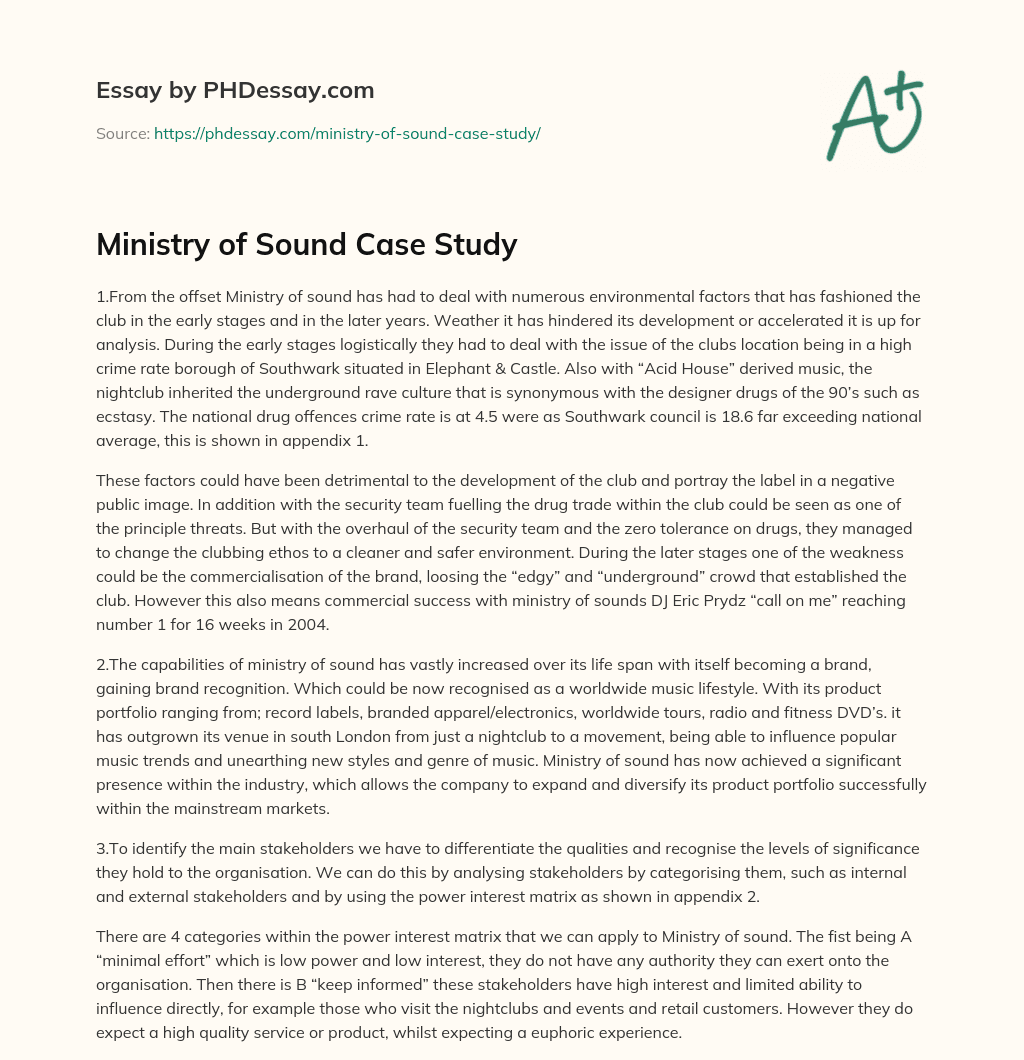 Ministry of Sound Case Study essay