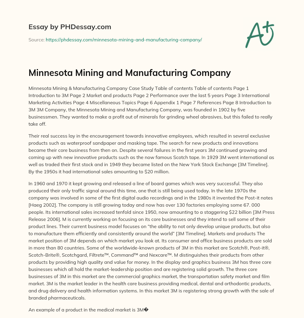 Minnesota Mining and Manufacturing Company essay