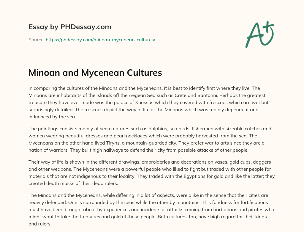 Minoan and Mycenean Cultures essay