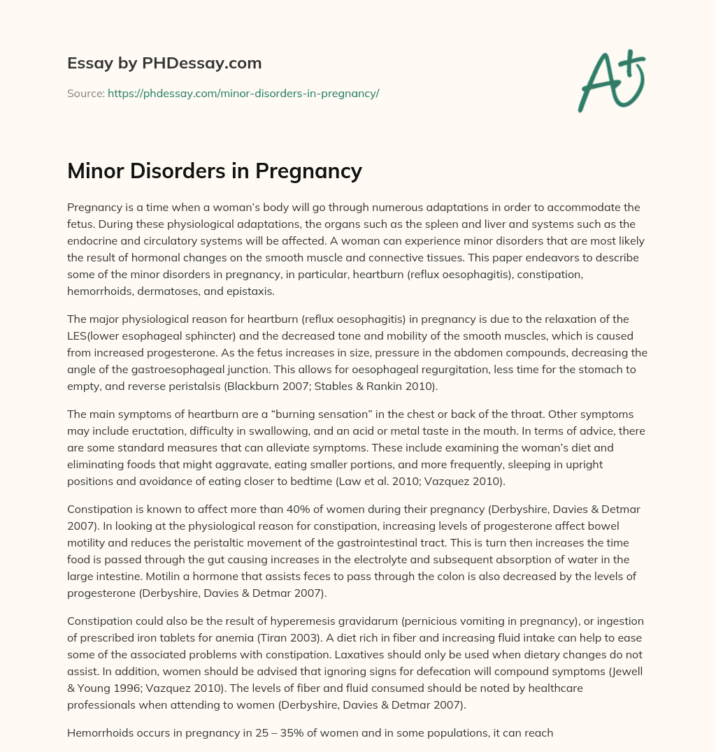 minor-disorders-in-pregnancy-phdessay