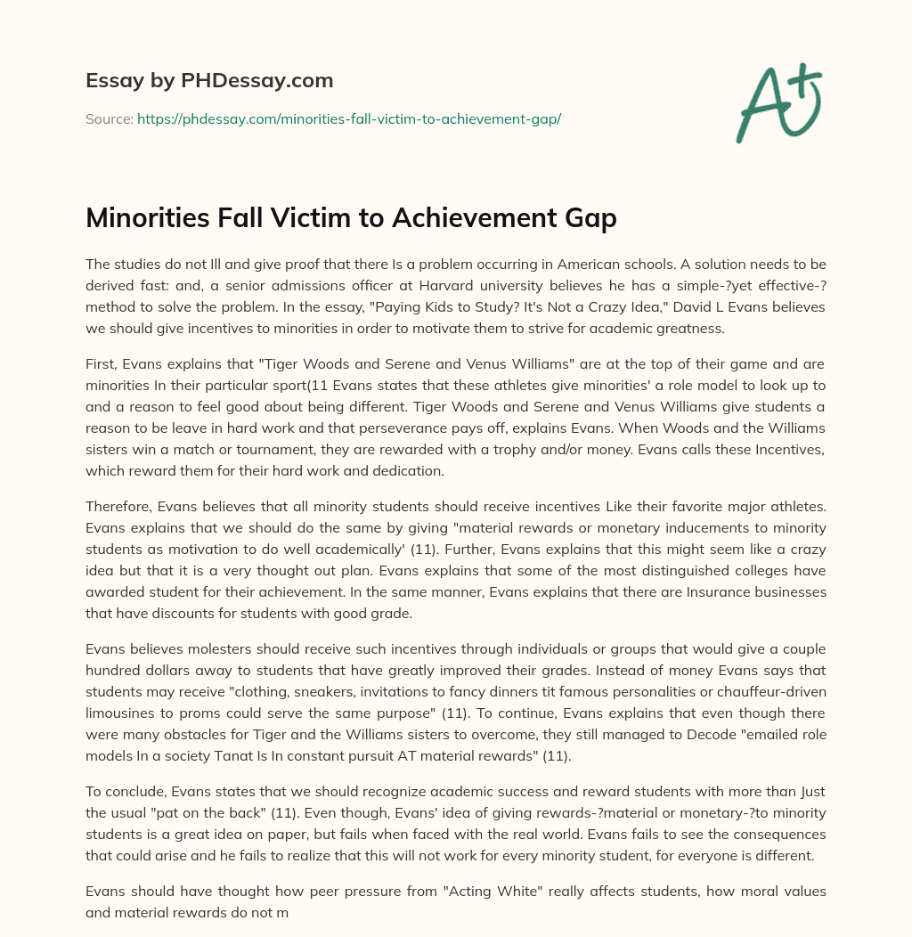 Minorities Fall Victim to Achievement Gap essay