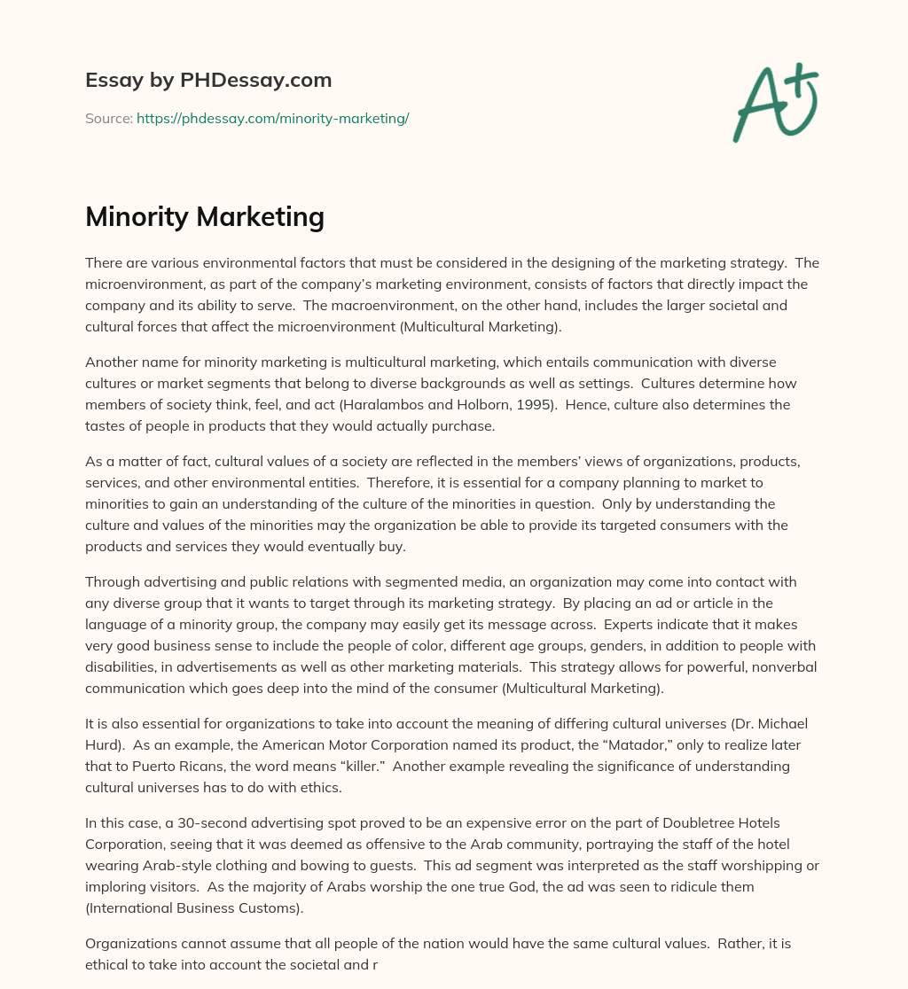Minority Marketing essay