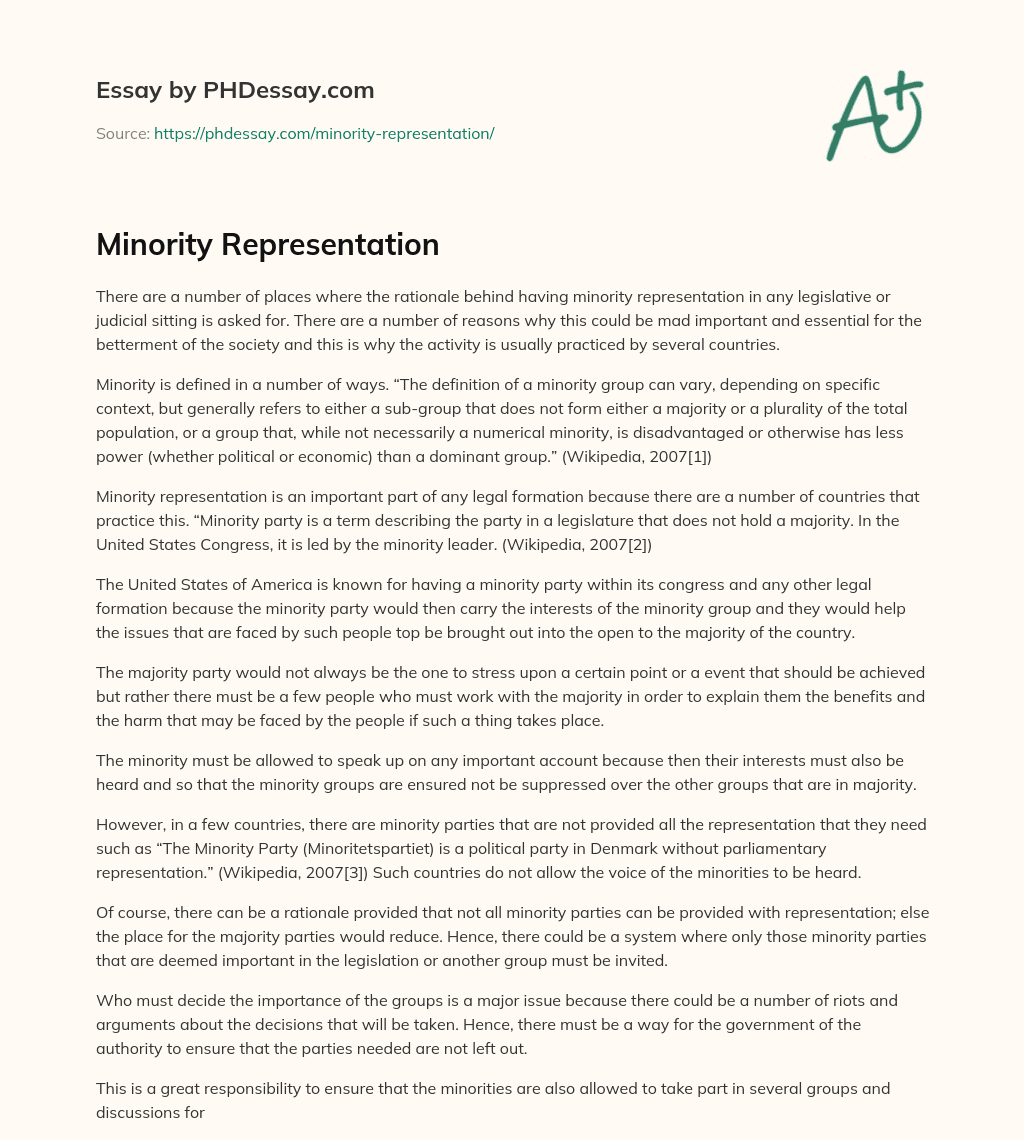 meaning of minority representation