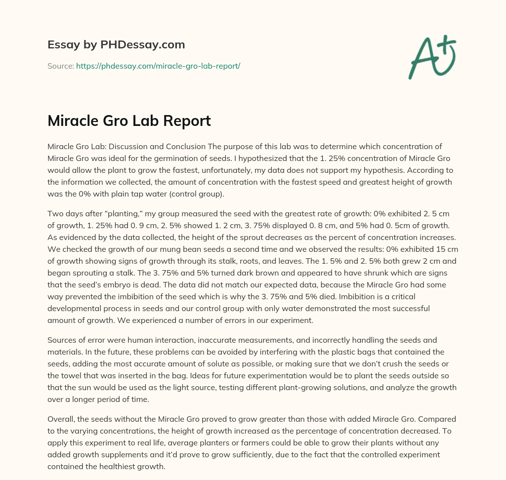 Miracle Gro Lab Report essay