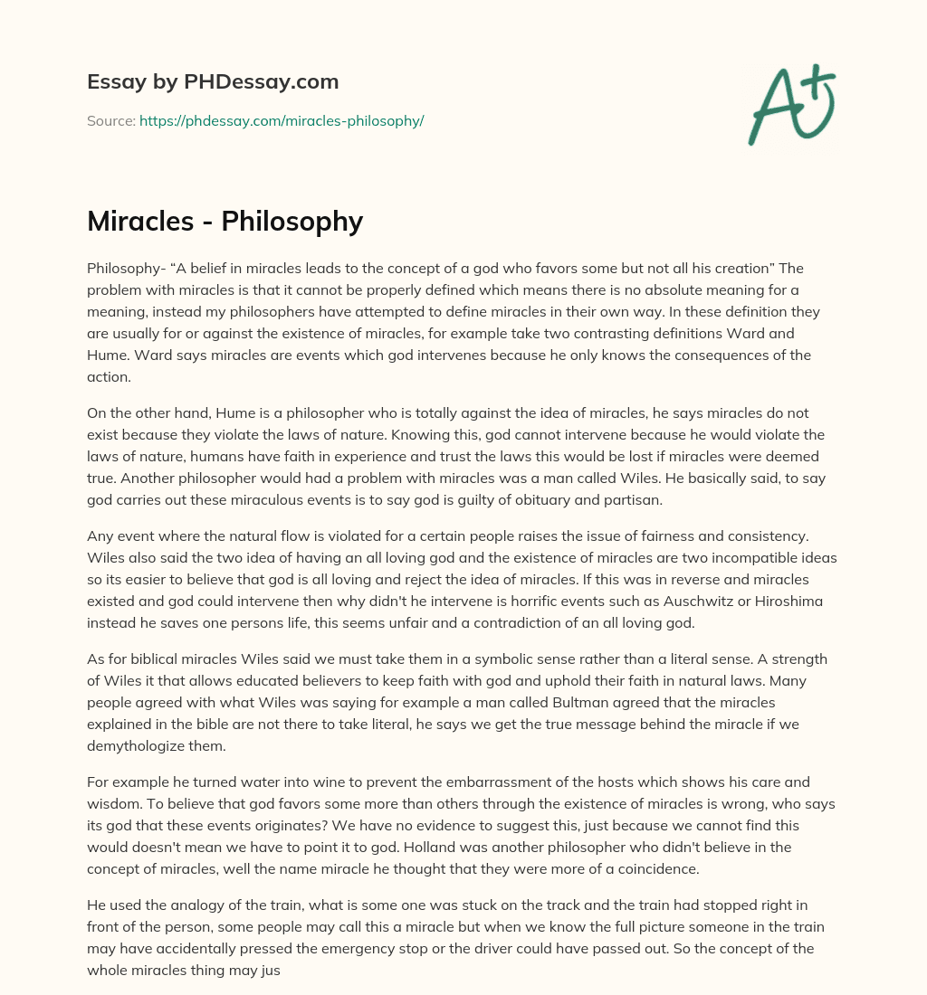 Miracles – Philosophy essay