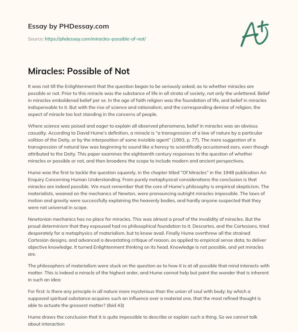Miracles: Possible of Not essay