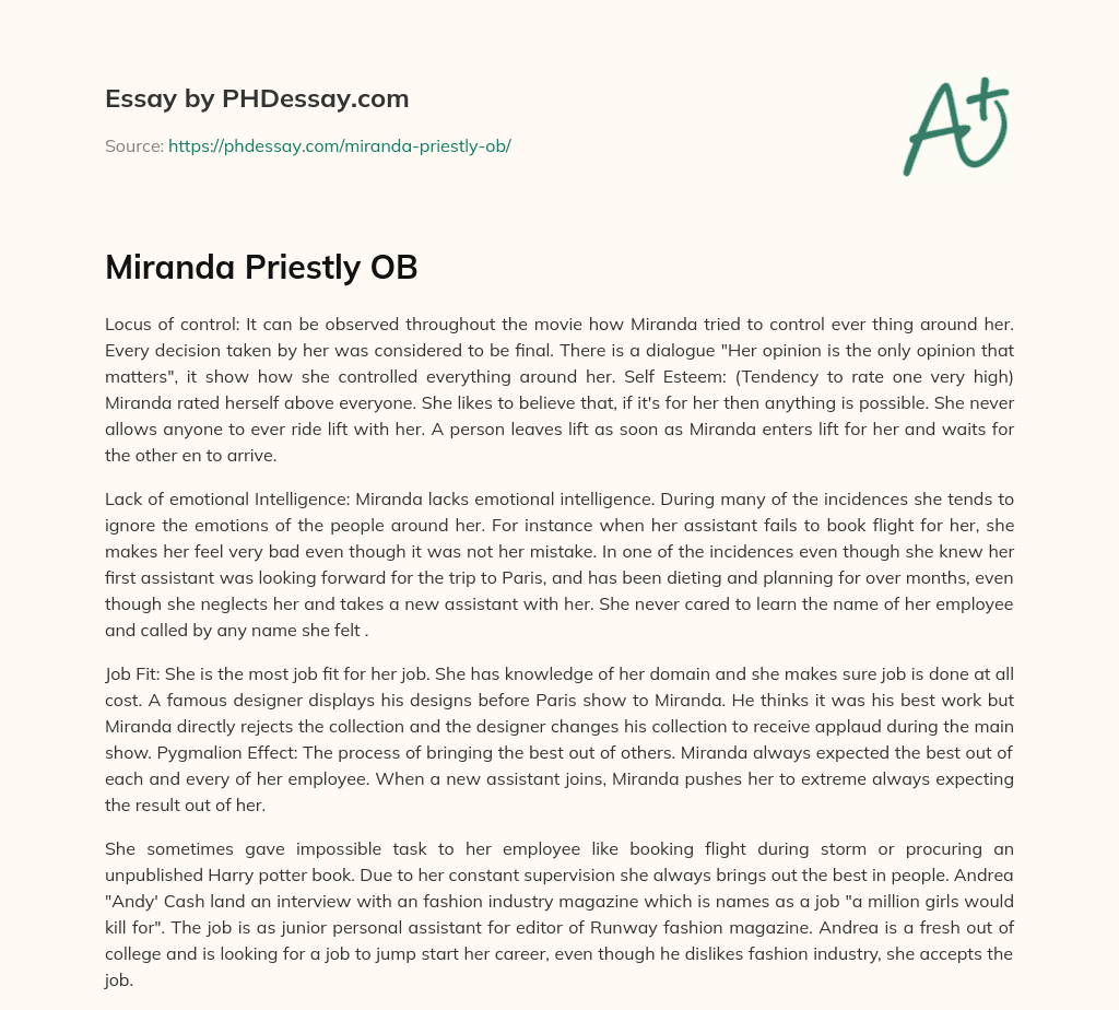 Miranda Priestly OB essay