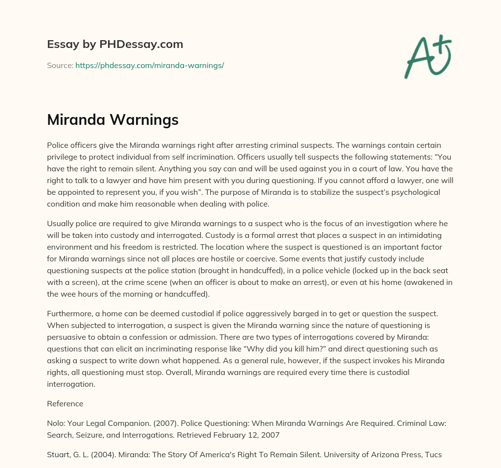 Miranda Warnings essay