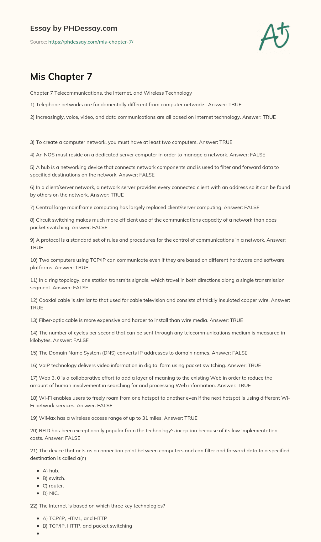 Myriad Facts About Computer and Telephone Networks essay