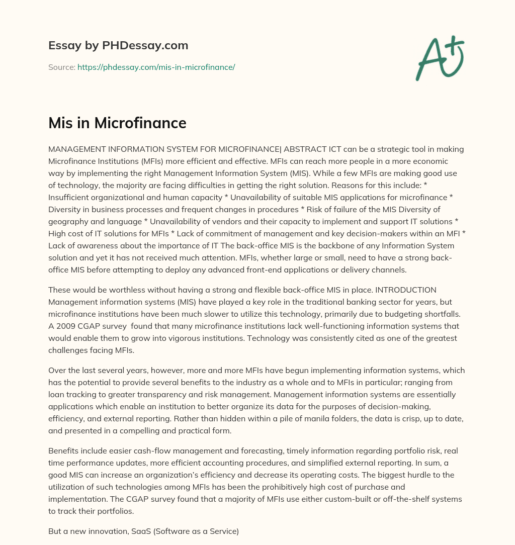 Mis in Microfinance essay