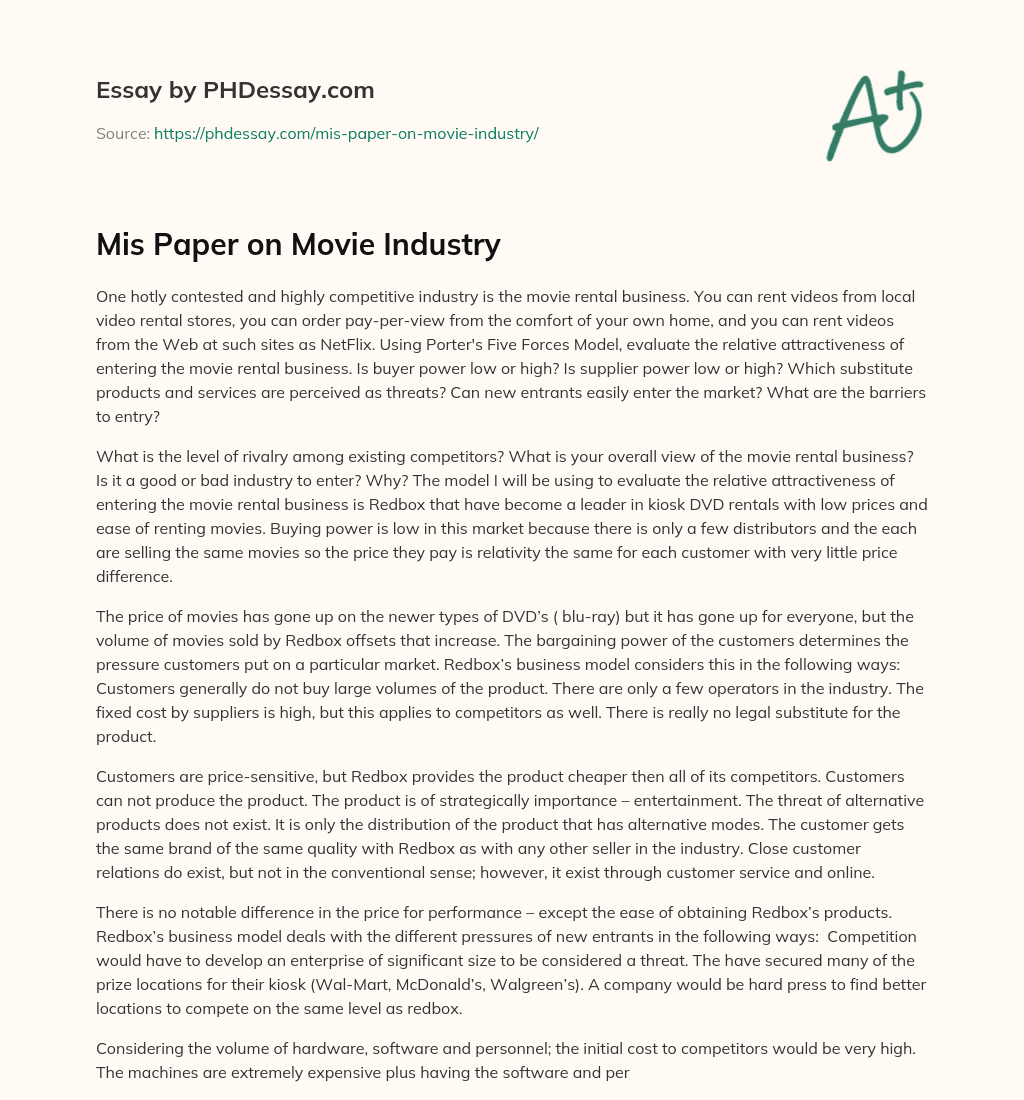modern film industry essay