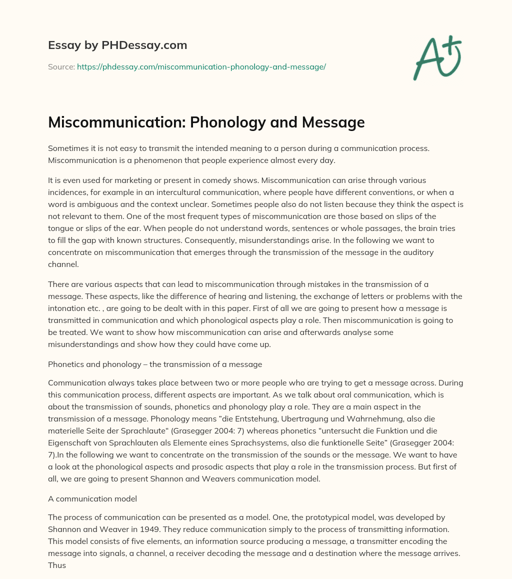 Miscommunication: Phonology and Message essay